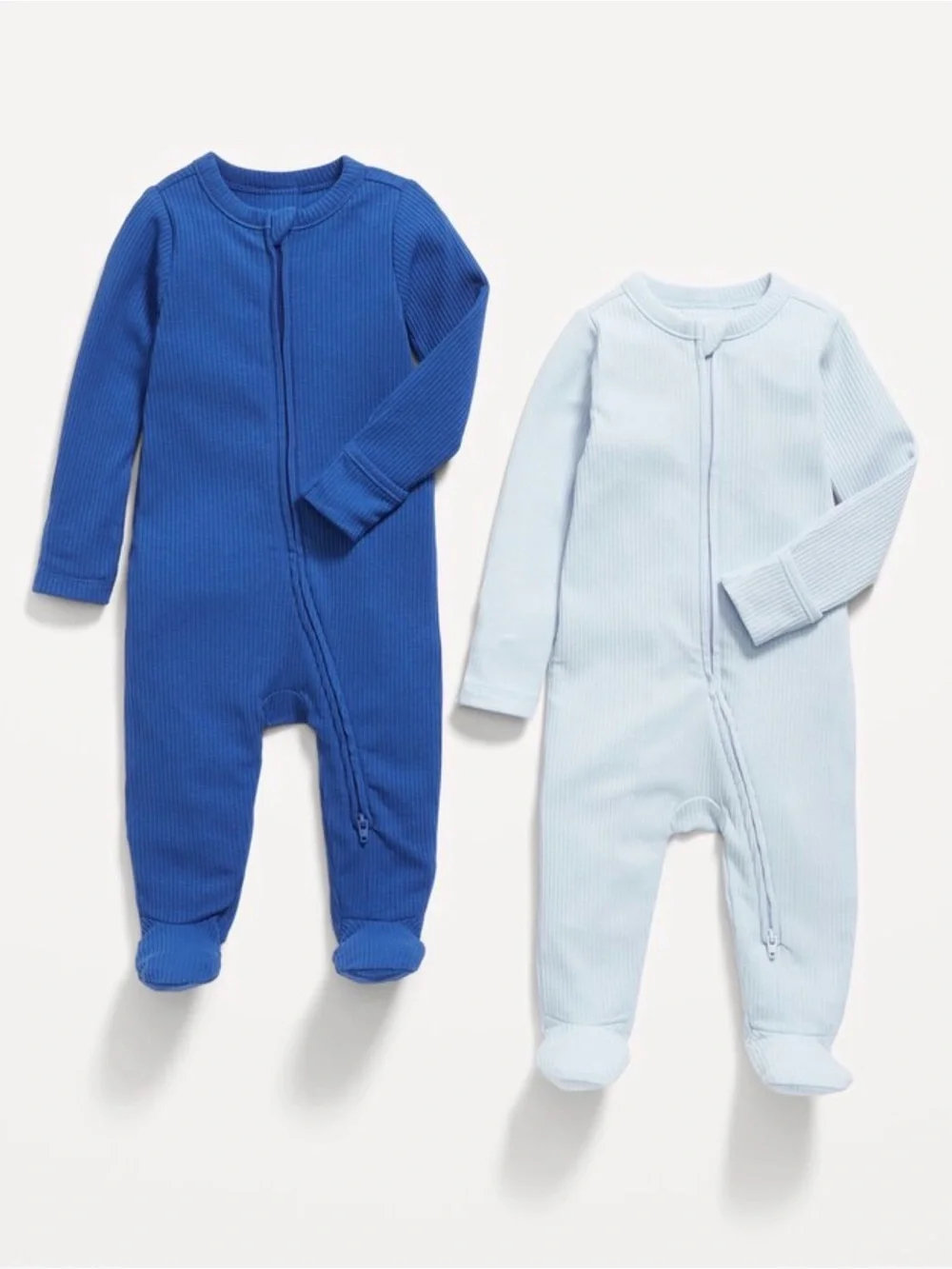 Old Navy Ribbed Footed One-Piece Pajama Set - Light Blue & Royal Blue